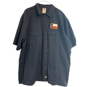 Dickies Button Up Shirt Men's 2XL‎ Short Sleeve Texas Flag Blue Workwear Utility